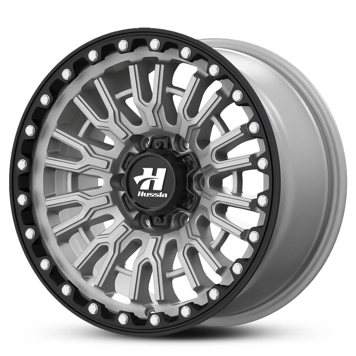 Wheel HUSSLA SNYPER MATTE GREY BLACK LIP CHROME BOLTS