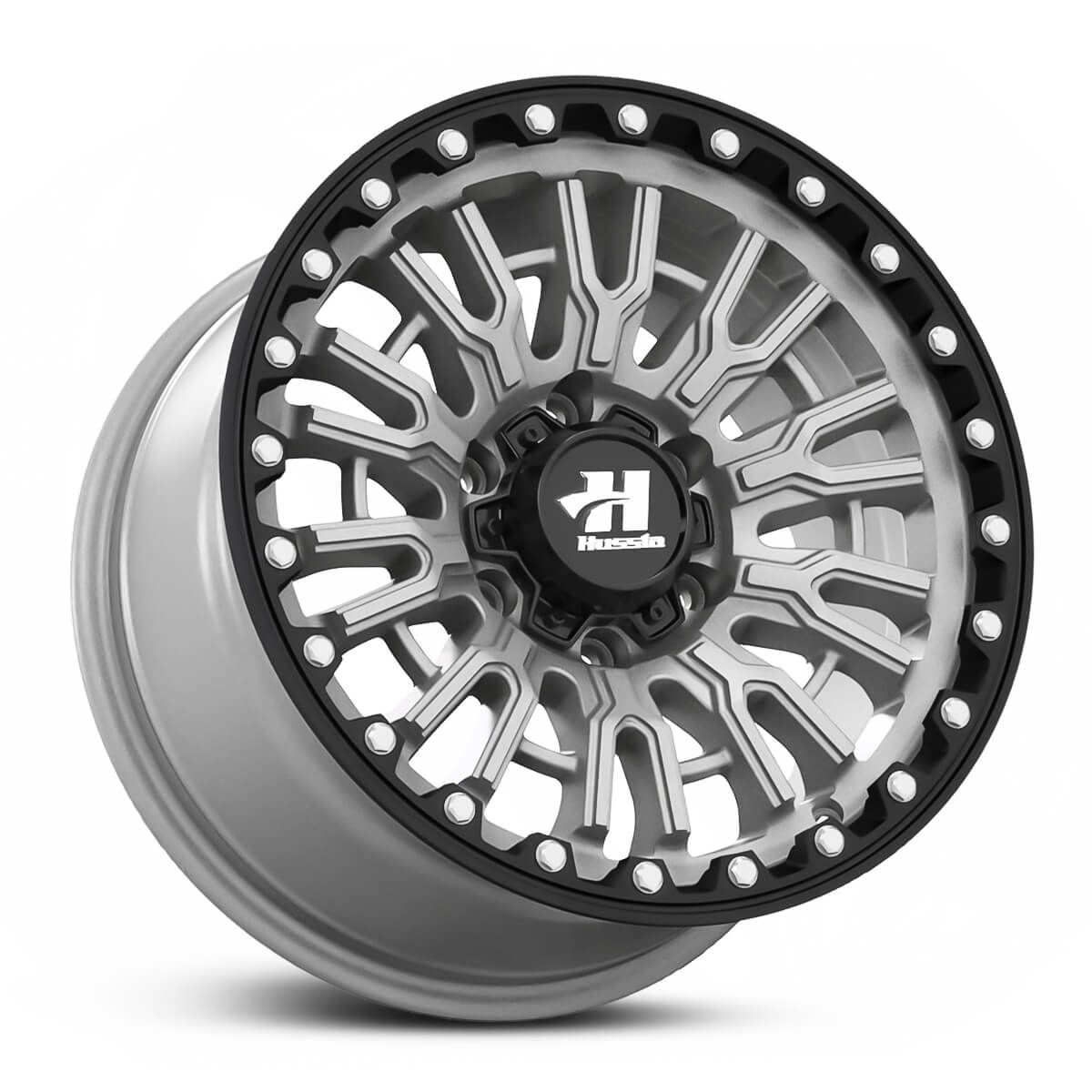 Wheel HUSSLA SNYPER MATTE GREY BLACK LIP CHROME BOLTS