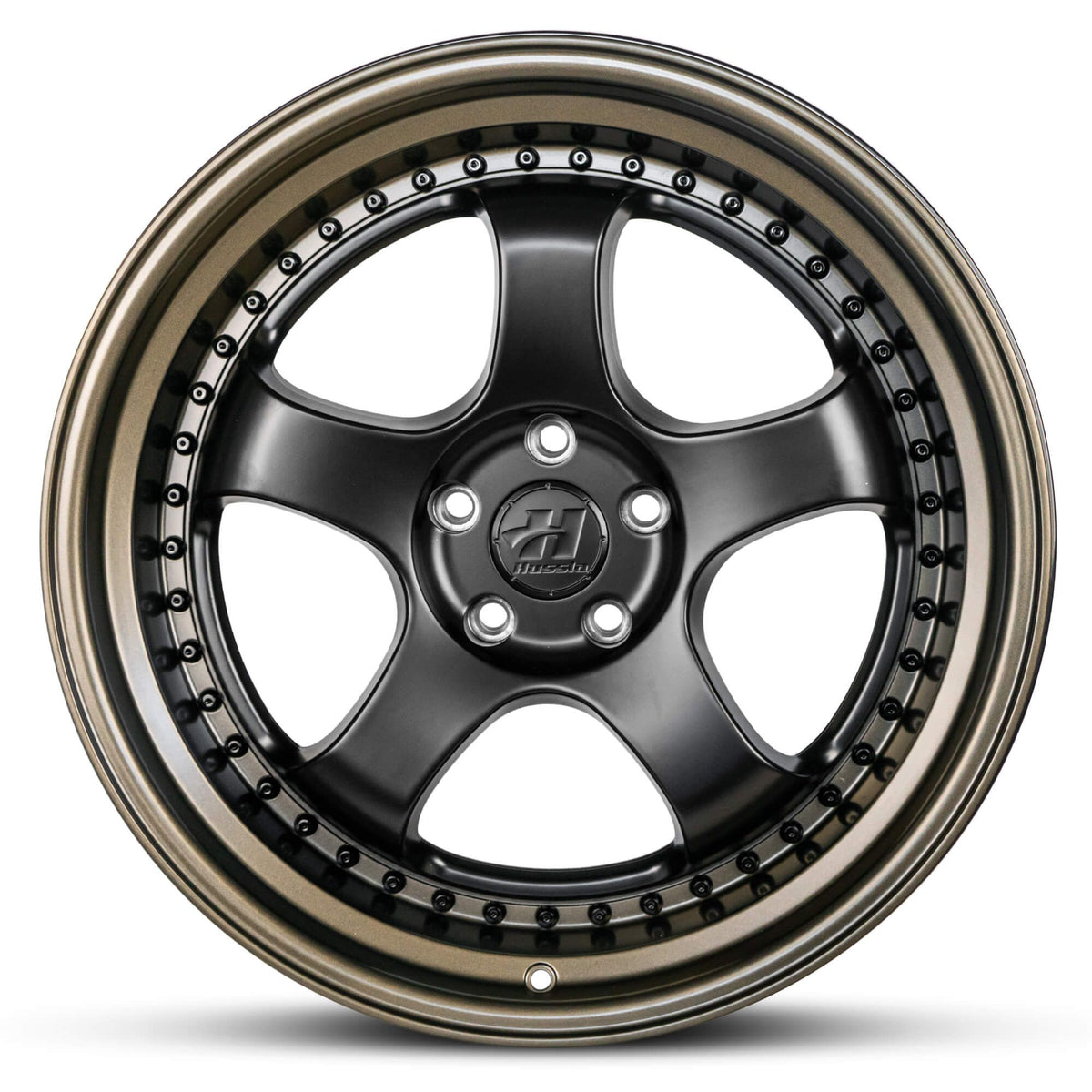 Wheel HUSSLA ZEN MATTE BLACK GLOSS BLACK RIVETS BRONZE LIP