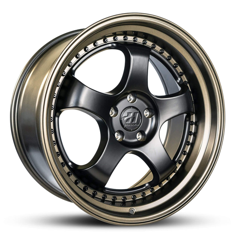 Wheel HUSSLA ZEN MATTE BLACK GLOSS BLACK RIVETS BRONZE LIP